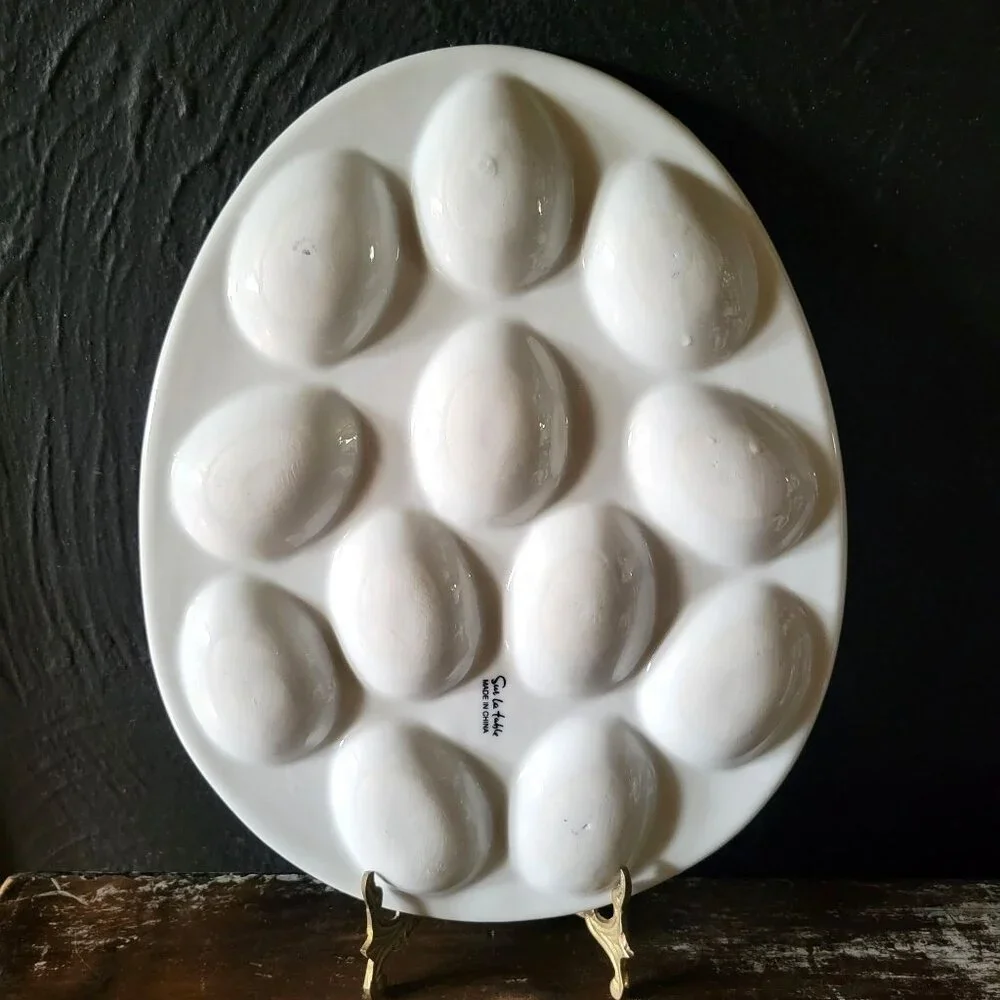 Sur La Table Porcelain Egg Platter, Egg-Shaped Deviled Egg Platter, Easter Eggs
